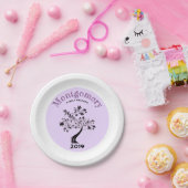 名前をカスタムするファミリー懇親会ツリーパープルブラック ペーパープレート (パーティー)