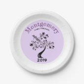 名前をカスタムするファミリー懇親会ツリーパープルブラック ペーパープレート (正面)