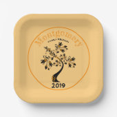 名前をカスタムするファミリー懇親会トレンディーオレンジツリー ペーパープレート (正面)