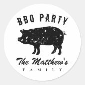 名前をカスタムするファミリー懇親会夏BBQパーティー豚 ラウンドシール (正面)