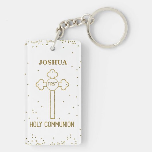 名前をカスタムするファーストホーリーコミュニオン金ゴールドルッククロス キーホルダー (裏面)