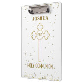 名前をカスタムするファーストホーリーコミュニオン金ゴールドルッククロス クリップボード (左)