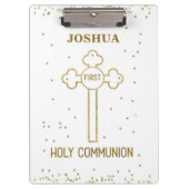 名前をカスタムするファーストホーリーコミュニオン金ゴールドルッククロス クリップボード (正面)