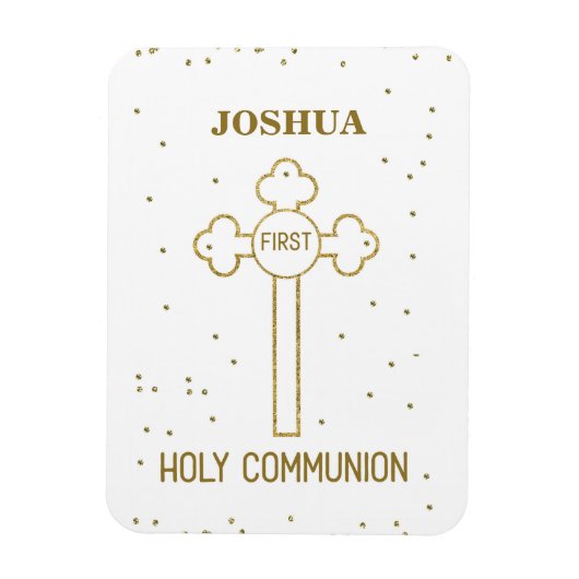 名前をカスタムするファーストホーリーコミュニオン金ゴールドルッククロス マグネット (縦)