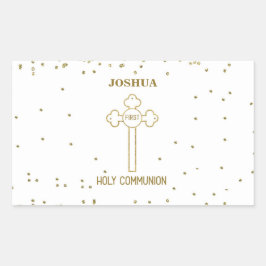 名前をカスタムするファーストホーリーコミュニオン金ゴールドルッククロス 長方形シール
