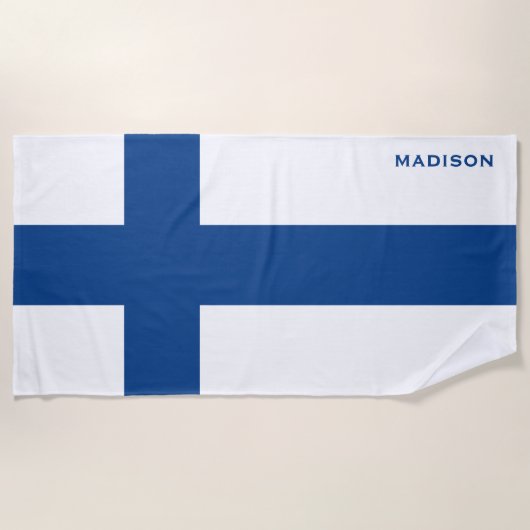 名前をカスタムするフィンランド国旗ビーチタオル ビーチタオル (正面)