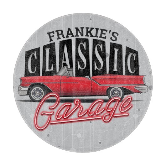 名前をカスタムするフェイクネオン1950のクラシック車庫 カッティングボード (正面)