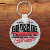 名前をカスタムするフェイクネオン1950のクラシック車庫 キーホルダー (正面)