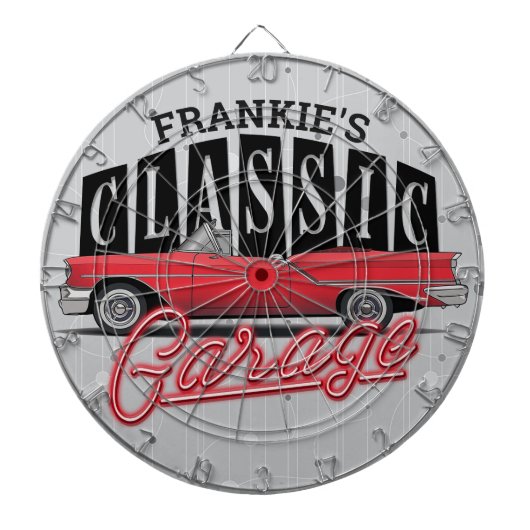 名前をカスタムするフェイクネオン1950のクラシック車庫 ダーツボード (正面)