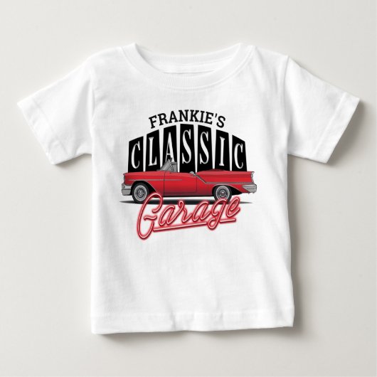 名前をカスタムするフェイクネオン1950のクラシック車庫 ベビーTシャツ (正面)