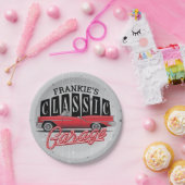 名前をカスタムするフェイクネオン1950のクラシック車庫 ペーパープレート (パーティー)