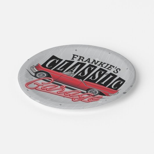 名前をカスタムするフェイクネオン1950のクラシック車庫 ペーパープレート (アングル)