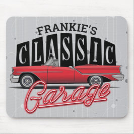 名前をカスタムするフェイクネオン1950のクラシック車庫 マウスパッド