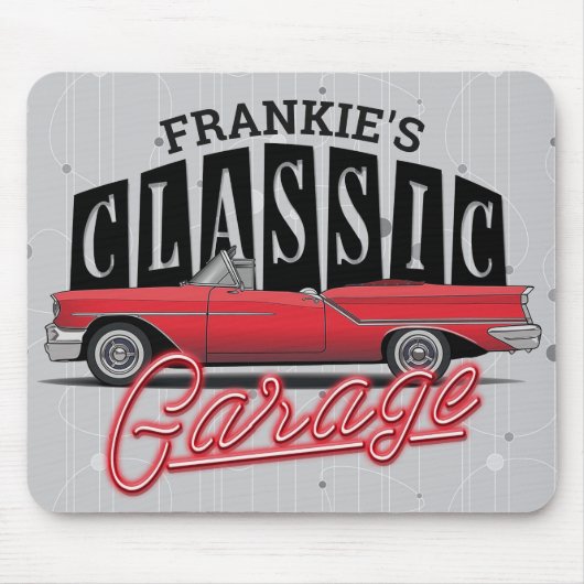 名前をカスタムするフェイクネオン1950のクラシック車庫 マウスパッド (正面)