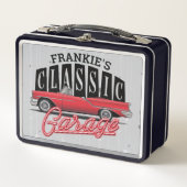 名前をカスタムするフェイクネオン1950のクラシック車庫 メタルランチボックス (正面)