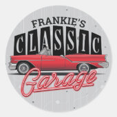 名前をカスタムするフェイクネオン1950のクラシック車庫 ラウンドシール (正面)