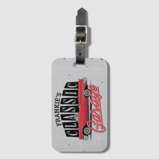 名前をカスタムするフェイクネオン1950のクラシック車庫 ラゲッジタグ (正面縦)