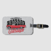 名前をカスタムするフェイクネオン1950のクラシック車庫 ラゲッジタグ (正面横)