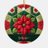 名前をカスタムするフェスティバルフローラパッチワークポインセチア セラミックオーナメント (正面)