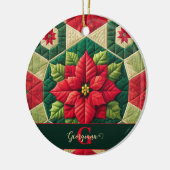 名前をカスタムするフェスティバルフローラパッチワークポインセチア セラミックオーナメント (左)
