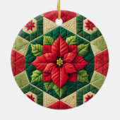 名前をカスタムするフェスティバルフローラパッチワークポインセチア セラミックオーナメント (裏面)