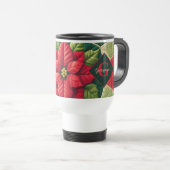 名前をカスタムするフェスティバルフローラパッチワークポインセチア トラベルマグ (正面右)