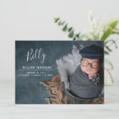 名前をカスタムするフォトコラージュ男の赤ちゃん生まれたばかりの誕生 案内状 (スタンド正面)