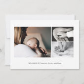 名前をカスタムするフォトコラージュ男の赤ちゃん生まれたばかりの誕生 案内状 (裏面)