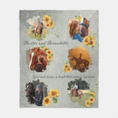 名前をカスタムするフォトホースペットひまわり付きグレー フリースブランケット (正面)