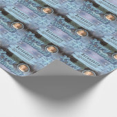 名前をカスタムするフォト文字メッセージブルー退職 ラッピングペーパー (角)