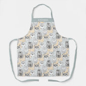 名前をカスタムするフクロウ模様の前掛け エプロン (正面)