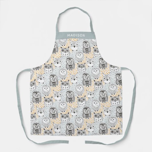 名前をカスタムするフクロウ模様の前掛け エプロン (正面)