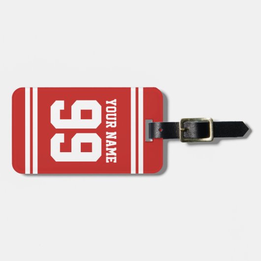 名前をカスタムするフットボールのジャージー州番号の運動旅行 ラゲッジタグ (正面横)