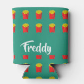 名前をカスタムするフライドオンティール（緑がかった色） 缶クーラー (裏面)