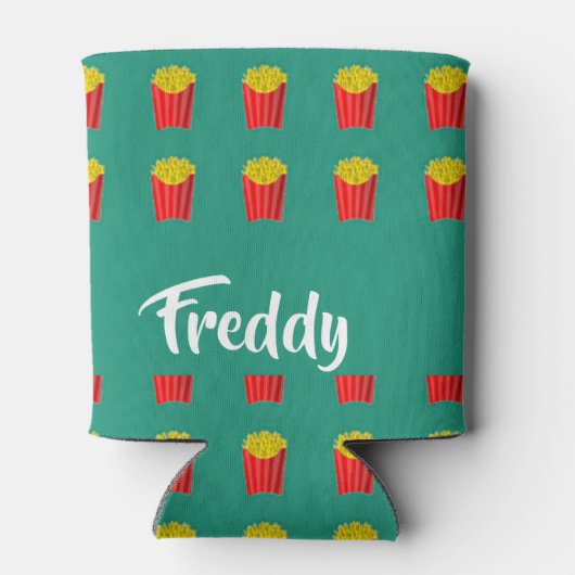 名前をカスタムするフライドオンティール（緑がかった色） 缶クーラー (裏面)