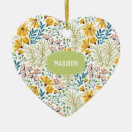 名前をカスタムするフラワーイラストレーションオーナメント セラミックオーナメント