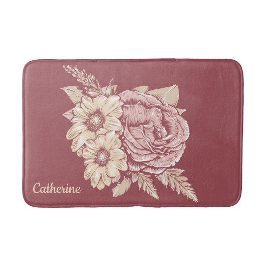 名前をカスタムするフラワーイラストレーションバスマット バスマット (正面)