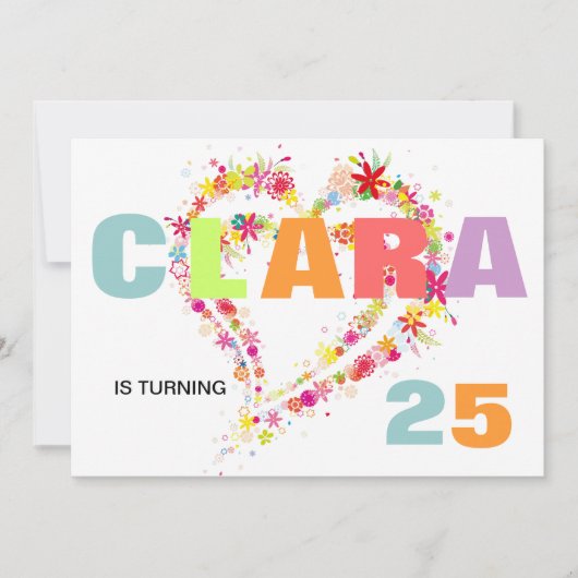 名前をカスタムするフラワーリースハート誕生日招待状 招待状 (正面)