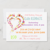 名前をカスタムするフラワーリースハート誕生日招待状 招待状 (裏面)