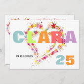 名前をカスタムするフラワーリースハート誕生日招待状 招待状 (正面/裏面)