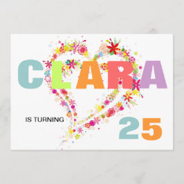 名前をカスタムするフラワーリースハート誕生日招待状 招待状