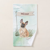 名前をカスタムするフランスのブルドッグペット バスタオルセット (ハンドタオル)