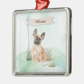 名前をカスタムするフランスのブルドッグペット メタルオーナメント (左)