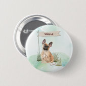 名前をカスタムするフランスのブルドッグペット 缶バッジ (正面&裏面)