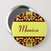 名前をカスタムするフローラの黄色と茶色 缶バッジ (正面&裏面)