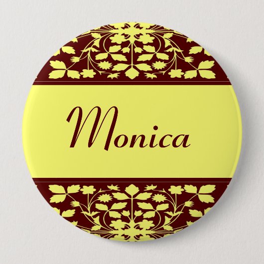 名前をカスタムするフローラの黄色と茶色 缶バッジ (正面)