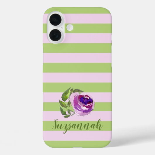 名前をカスタムするフローラウォーターカラーバラパステルストライプズ Case-Mate iPhoneケース (裏面)