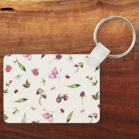 名前をカスタムするフローラウッドランドグリーンリーベリー キーホルダー (正面)
