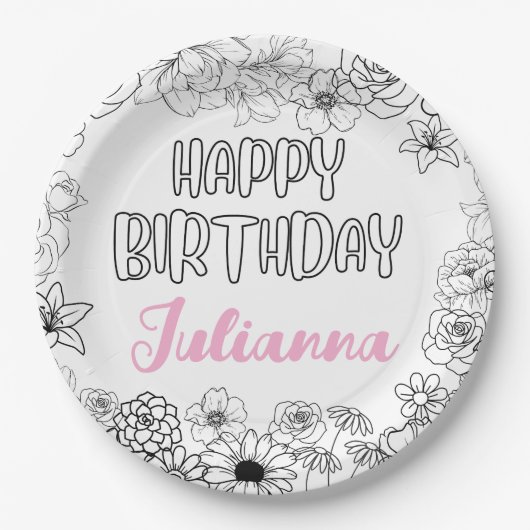 名前をカスタムするフローラナプキン ペーパープレート (正面)