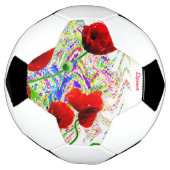 名前をカスタムするフローラポピーカラフルアート花 サッカーボール (回転)